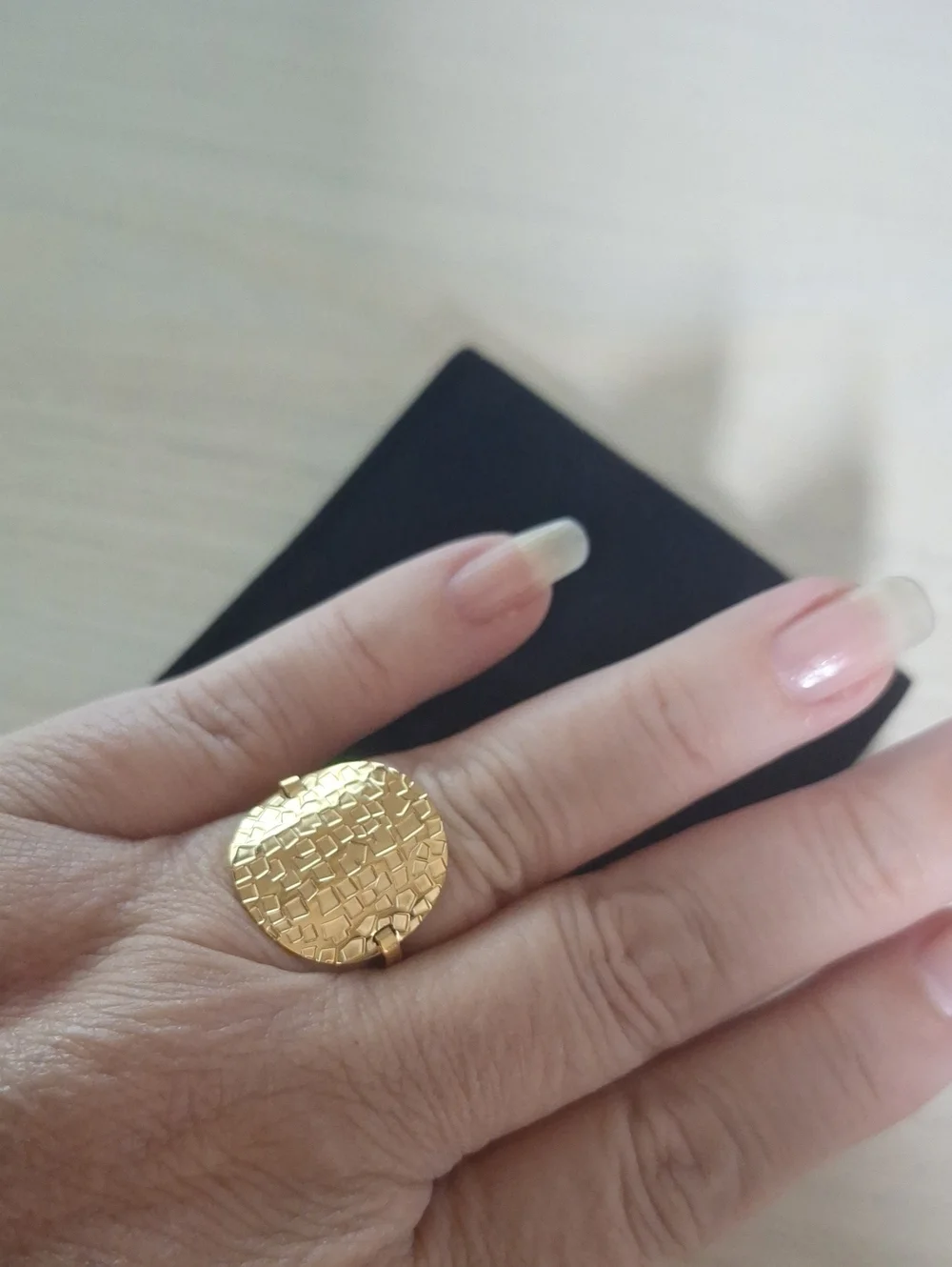 Geneva Gold Textured Disc Statement Ring - Size 7